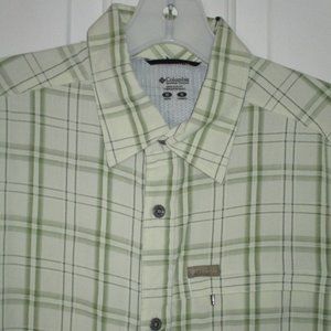 Columbia Omni-Shield Mens S/S Lime Green Plaid Casual Shirt - Size Medium